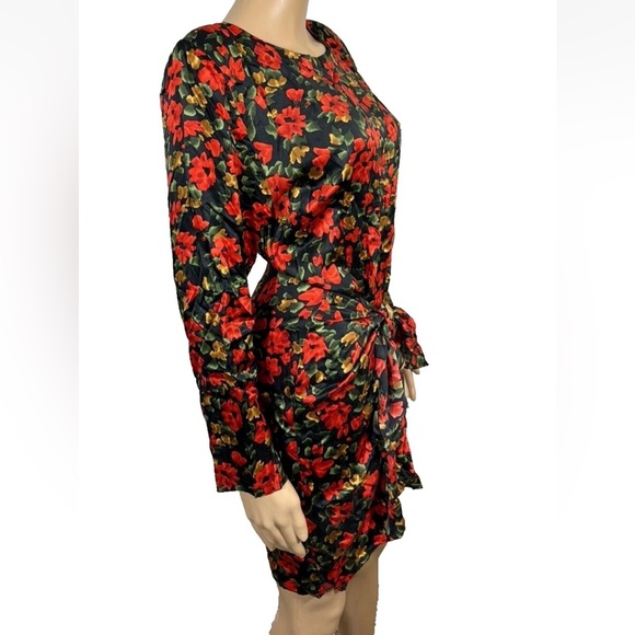 Vintage MARY JO BRUNO Floral Silk Wrap Dress Womens Size 6 - Picture 3 of 9